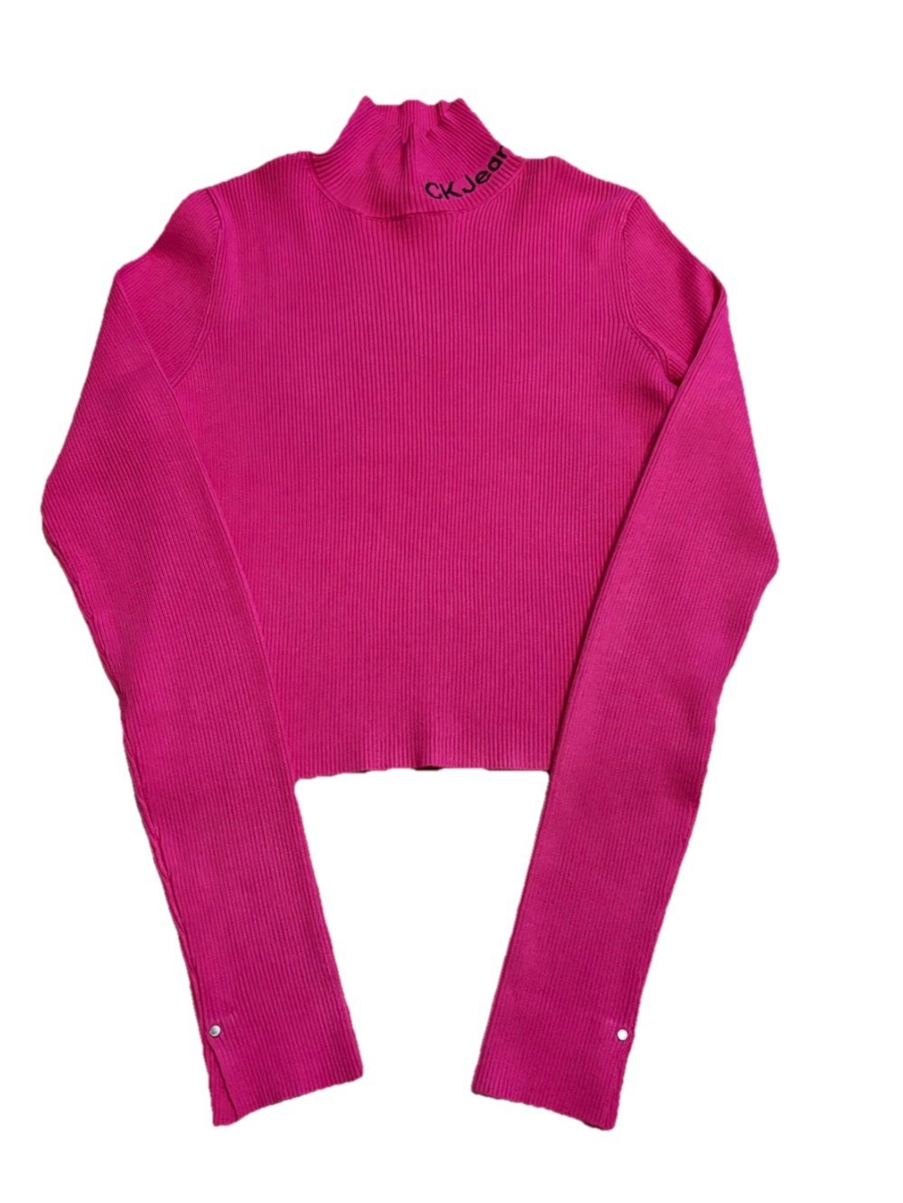 Calvin Klein Jeans Hot Pink Ribbed Cropped Turtleneck - Small